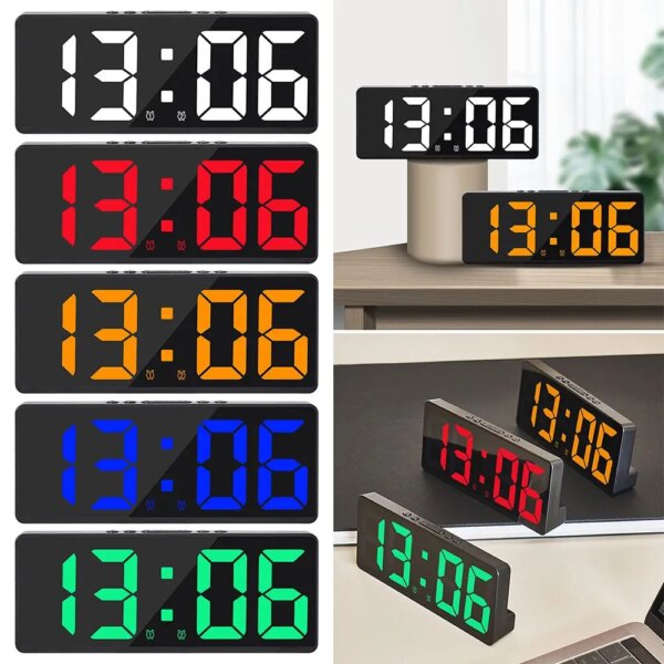 Voice Control Digital Alarm Clock Teperature Snooze Night Mode Desktop Table Clock 12/24H Anti-disturb Funtion LED Clocks Watch