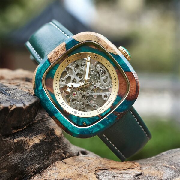 BOBO BIRD Mens Automatic Watches Colorful Resin Self-wind Mechanical Wrist Watch Support OEM Customized Drop Shipping