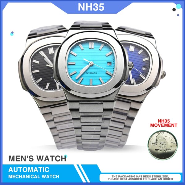 6 Colors Luxury 40MM Square NH35 Movement Automatic Mechanical Men's Watch Sapphire Crystal Date Stainless Steel Strap Nautilus