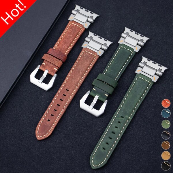 Leather Strap for Apple Watch Band Ultra 2 1 49mm 44mm 45mm 41mm 40mm 42mm Leather Bracelet Iwatch Series 9 8 7 6 5 4 SE Correa