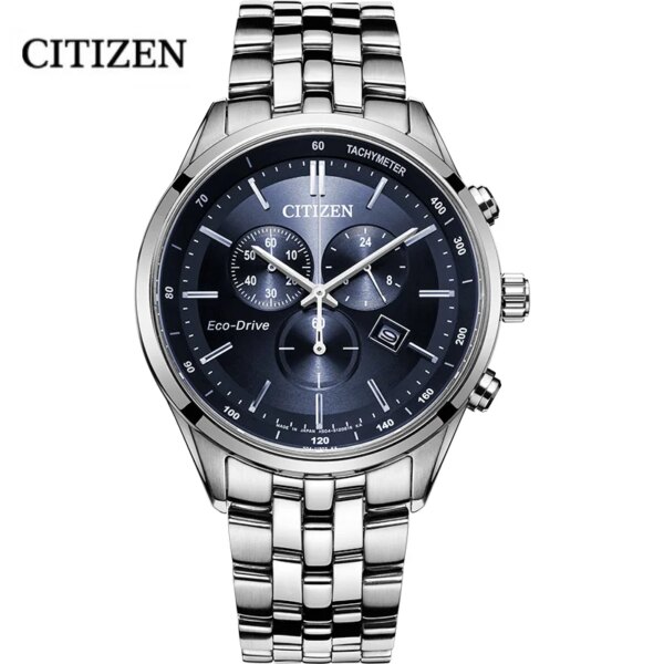 Original Citizen Ecology-Drive Watch Men's Three-eye Chronograph Blue Plate Steel Belt Business  Watch for men Water QuartzProof