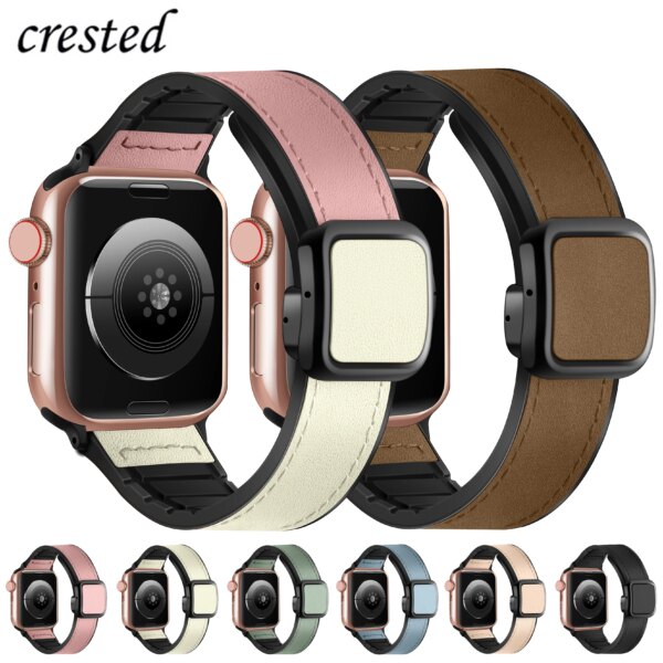 Magnetic Strap for Apple watch bands 44mm 40mm 45mm 41mm 49mm Genuine Leather silicone bracelet iWatch series 9 8 7 6 se ultra 2