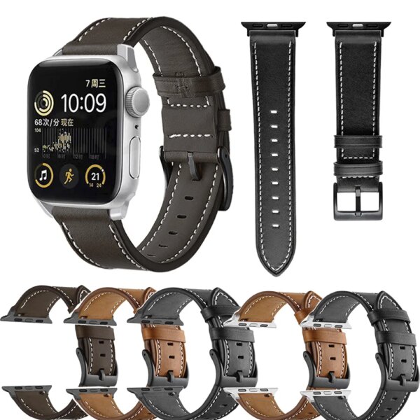 Business Real Leather Strap For Apple Watch Band 44mm 40mm 41mm 45mm 42mm 38mm 49mm Wrist Bracelet IWatch Series 8 se 7 6 5 4 3