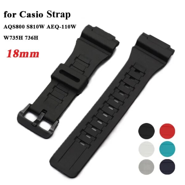 18mm Silicone Watch Band for Casio for G-Shock AQS800 S810W AEQ-110W W735H 736H Resin Watch Strap Sport Men Bracelet Accessories