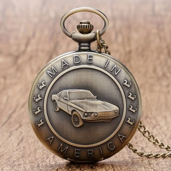 1PC 3D Car Pattern Pocket Watch Student Men's and Women's Retro Flip Large Pocket Watch Quartz Watch Gift Collection