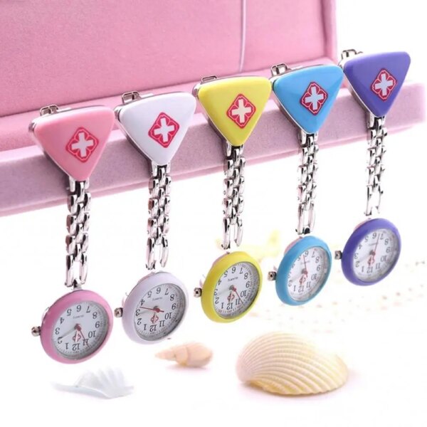 1PC Fashion Round Triangular Nurse Doctor Watch Hanging Pocket Clip on Pocket Watch Pendant Pocket Quartz Hanging  pocket watch