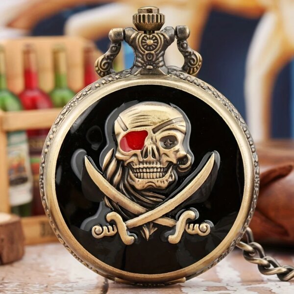 1PC Halloween Skull Pirate Pocket Watch COS Comics Fans Christmas Decoration Pocket Watch Student Quartz Watch Personalized