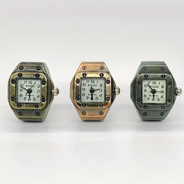 1PC square retro vintage vintage timepiece finger watch, antique copper high-end quartz ring watch