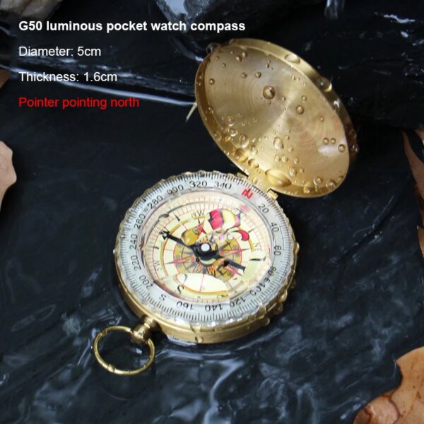 1pc Portable Compass Copper Waterproof Pocket Watch Brass Gold Compass For Outdoors Camping  Mountaineering Hiking Muti Tools