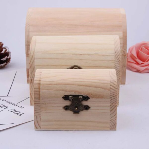 1x Plain Wood Wooden Arched Hinged Storage Boxes Craft Gift Box Multifunction Home Jewelry Sundries Cosmetics Storage Boxes