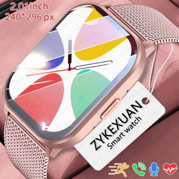 2.01 inch HD Screen 2024 Smart Watch Women Voice Assistant Bluetooth Call Sports Health Monitor Women Smartwatch For Android IOS