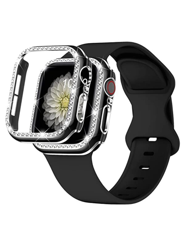 2 pieces for Apple Watch SE 8765 sports soft silicone strap hollowed out bright diamond protective case 38mm40mm41mm42mm44mm45mm