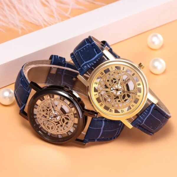 2022 Watch For Men PU Leather Band Hollowing out Analog Alloy Quartz Wrist Watches women Watch Clock