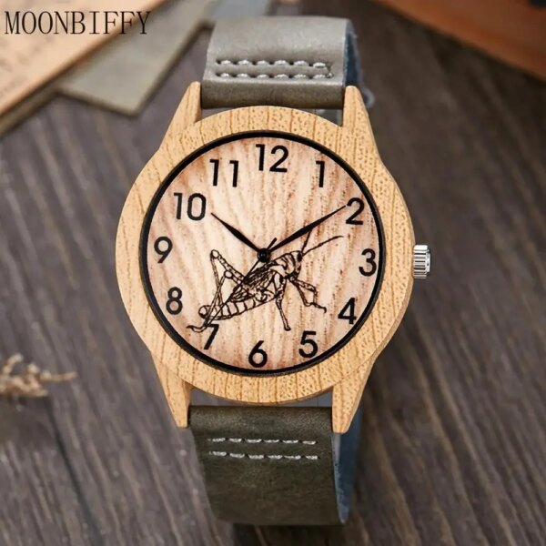 2023 Creative Wood Watch Men Women Couple Quartz Imitate Bamboo Wooden Watch Minimalist Watches Soft Brown Leather Wrist Clock