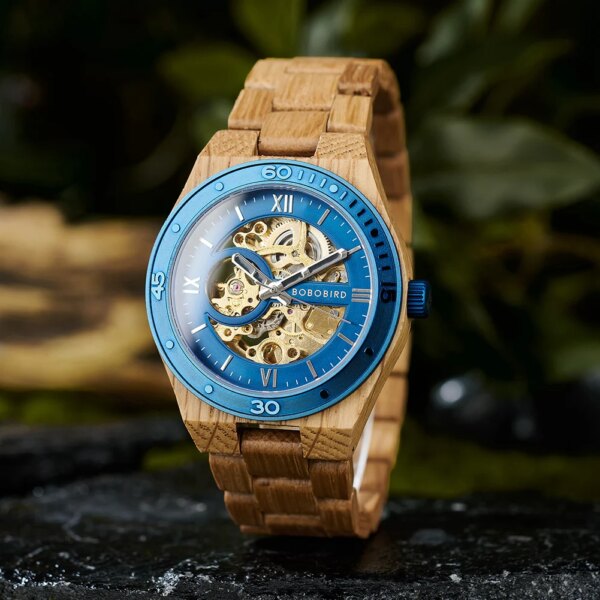 2023 New Men's BOBO BIRD Fashion Wooden Wristwatch Hollow Out Automatic Mechanical Watch Perfect Father's Day Gift Wood BOX