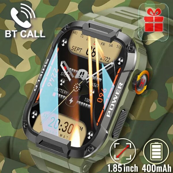 2023 New Rugged Military Smart Watch Men Fitness Watches IP68 Waterproof Bluetooth Call Smartwatch Men For Android ios