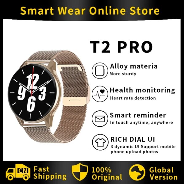 2023 New T2 Pro Smart Watch Active2 Round Bluetooth Calls Health Monitoring Smartwatch Women Sports Fitness Watches For Samsung