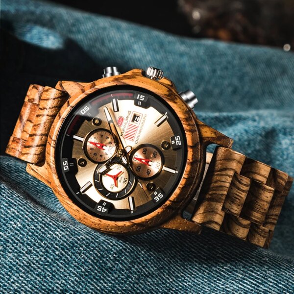 2023 Wooden Watch Men Multi-function Sports Wood Wristwatches Male Clock  Date Display Casual Men's Luxury Wood Chronograph