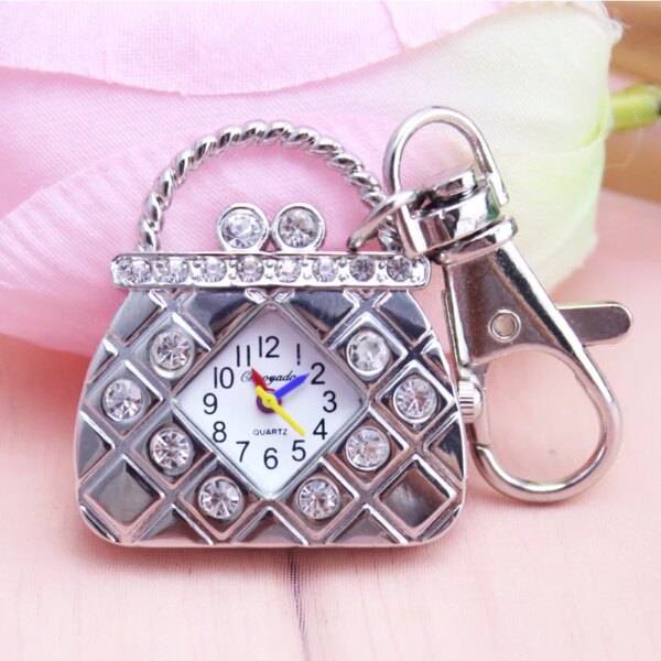 2023 cyd new Handbags shape with diamond quartz ladies pocket watch girls women luxury crystal fashion key chains fob watch