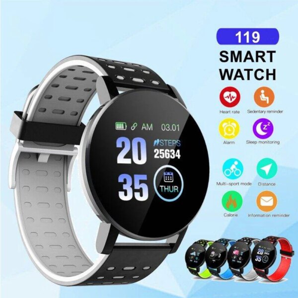 2024 119plus Smart Watch Men Women Fitness Tracker Wristband Waterproof Smartwatch Heart Rate Blood Pressure Monitor Alarm Clock