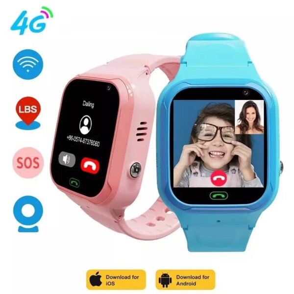 2024 4G Children's Smart Watch sim card GPS Track Video Call Camera SOS Waterproof Display Location LBS Tracker Smart Watch