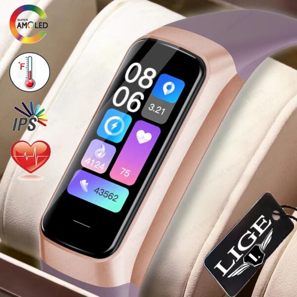 2024 Amoled Smart Watch Men Smart Band Women Heart Rate Blood Smartwartch Waterproof Smart Bracelet Sport Fitness Tracker+Box