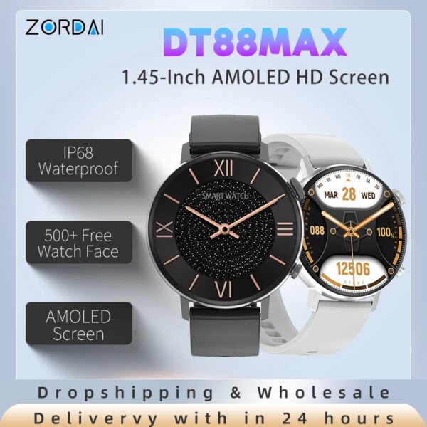 2024 DT88 MAX Smart Watch AMOLED Heart Rate GPS Sport Ftiness Watch Waterproof NFC AI Voice Bluetooth Call Smartwatch for Women