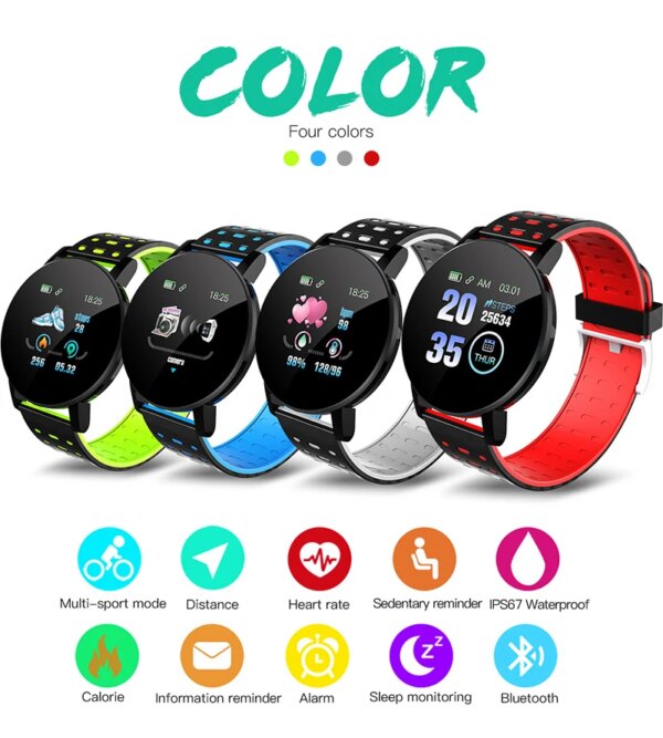 2024 Fashion 119Plus Smart Band Motion Pedometer Alarm Clock Color Screen Bluetooth Wristband Watch Multi Functional Smartwatch