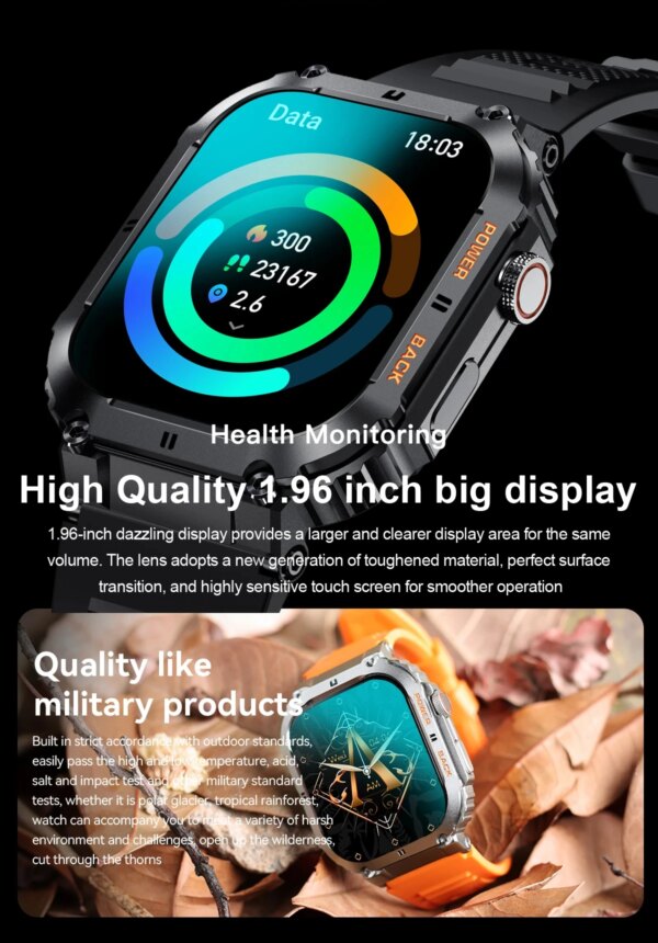 2024 GEJIAN smartwatch men's new Bluetooth call 1.96-inch IPS square screen full view full day heart rate detection sports watch