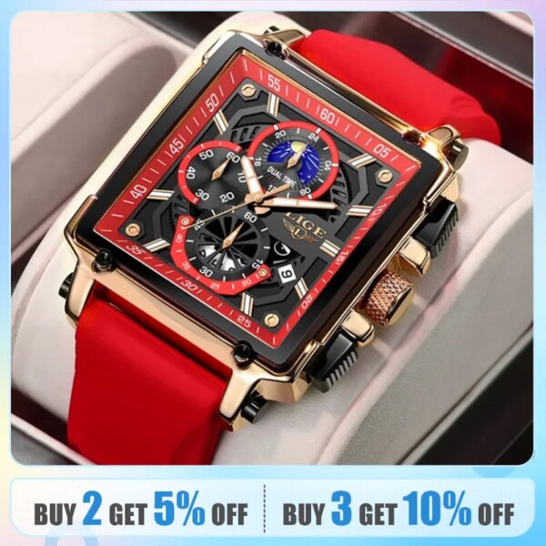 2024 LIGE Men Watches Chronograph Top Brand Luxury Silicone Sport Wristwatch Business Quartz Clock Waterproof Watch Montre Homme