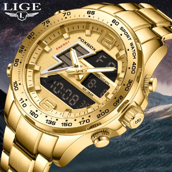 2024 LIGE New Fashion Military Watches for Men Luxury Original Sports Chronograph Watch ​Waterproof Quartz WristWatch Clock Gift