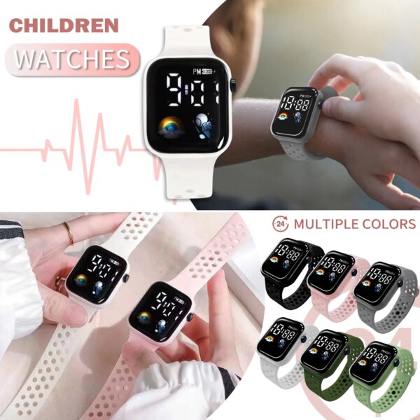 2024 Led Digital Watch For Kids Boys Sports Waterproof Watches Girls Silicone Digital Watch Casual Childrens Electronic Reloj