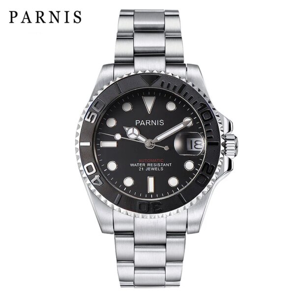 2024 Luxury Brand Parnis 40MM Black Dial Men Mechanical Watch Sapphire Crystal Miyota 8215 Automatic Men's Watches montre homme