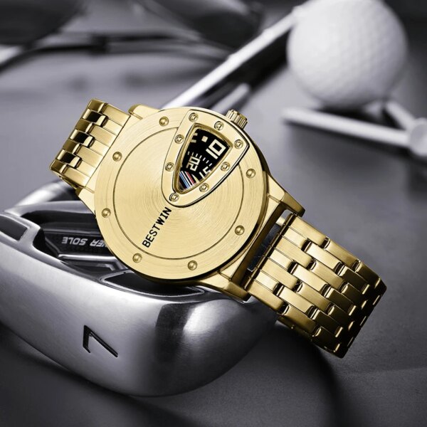 2024 Luxury Original Men Sports Wrist Watch Gold Quartz Steel Waterproof Dual Display Clock Watches For Men Relogio Masculino