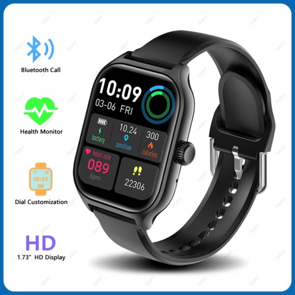 2024 New 1.73-inch Full Touch Smart Watch Men Women Bluetooth Call BT Music Sports Heart Rate Fitness Tracker Fashion Smartwatch