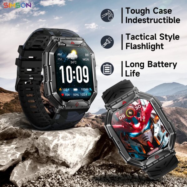 2024 New 2.1-inch Smart Watch  650 mAh Battery Compass Flashlight Weather Bluetooth Call Fitness Tracker Sports Watch Men