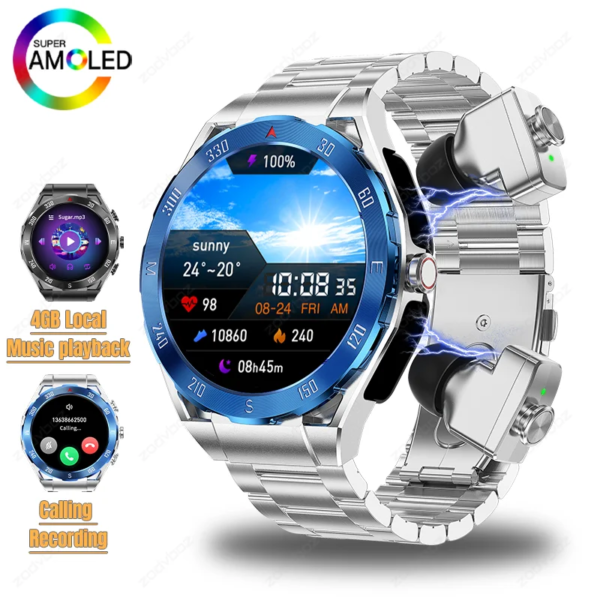 2024 New AMOLED Smart Watch Men Women GPS Tracker 4GB Local Music Playback HD Recording 3 In1 Call Smartwatch For Huawei Xiaomi