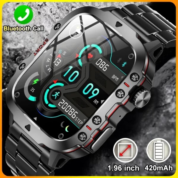 2024 New Android military smartwatch Men IP68 5ATM Outdoor Exercise Fitness Tracker 24-hour Health Monitor 1.96-inch smartwatch