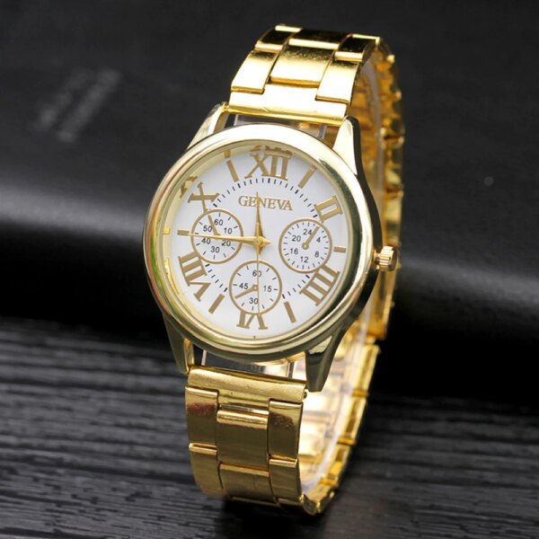 2024 New Brand 3 Eyes Gold Geneva Casual Quartz Watch Women Stainless Steel Dress Wristwatch Relogio Feminino Ladies Clock Hot S