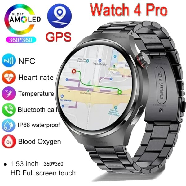 2024 New For GT4 Pro Smart Watch Men IP68 NFC GPS Tracker AMOLED 360*360 HD Screen Heart Rate Bluetooth Call Smart Watch Women