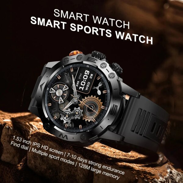 2024 New Military Outdoor Sports Smart Watch Men Bluetooth Call Fitness Tracker Smartwatch Health Monitor Long Battery Life