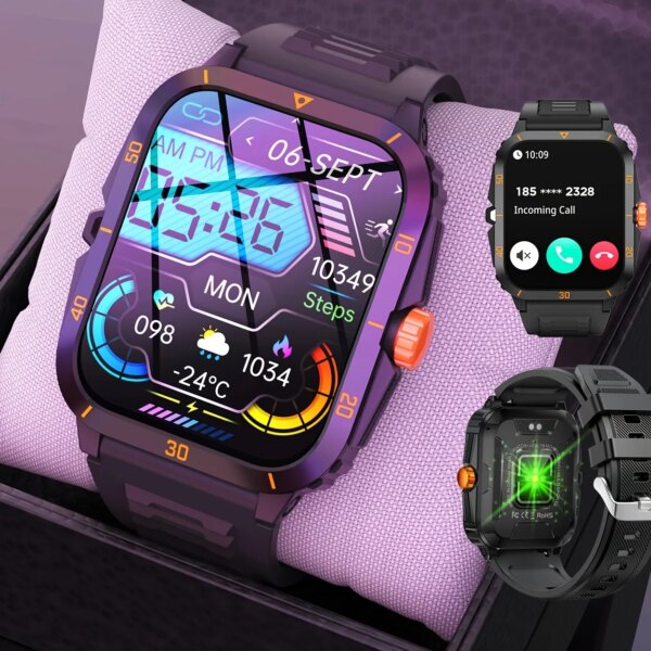 2024 New Outdoor Military 3ATM Waterproof Smart Watch Men 430mAh Battery Heart Rate Sports Fitness Watches Bluetooth Call