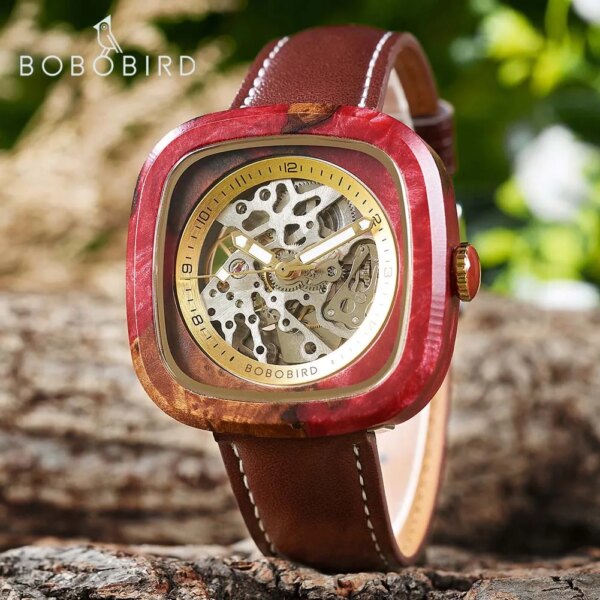 2024 New Release BOBOBIRD Men's Automatic Mechanical Watch Leather Strap Handcrafted Unique Wooden Case for the Modern Gentlemen