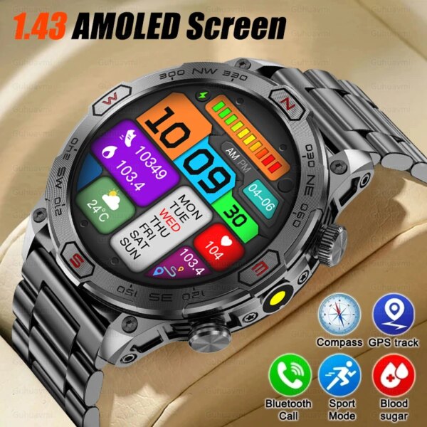 2024 New Rugged Military GPS Smart Watch Men AMOLED HD Screen Heart Rate Bluetooth Call Waterproof Sports SmartWatch For Xiaomi