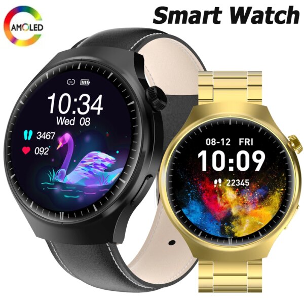 2024 New Watch 4 Pro Gold Smart Watches Men AMOLED HD Screen GPS Bluetooth Call Waterproof Watches Blood Oxygen Smartwatch Women