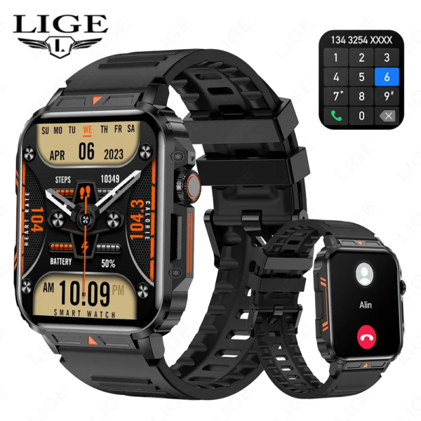 2024 New1.95 Outdoor Military Smart Watch Men Bluetooth Call Smartwatch For Android IOS IP68 Waterproof Sports Fitness Watches