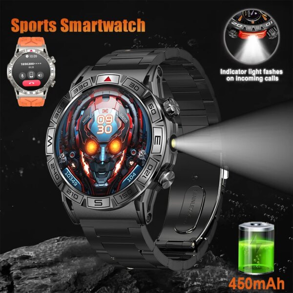 2024 Outdoor Military 3ATM Waterproof Smart Watch Men Compass Heart Rate Sports Fitness 450mAh Large Battery BT Call Smartwatch