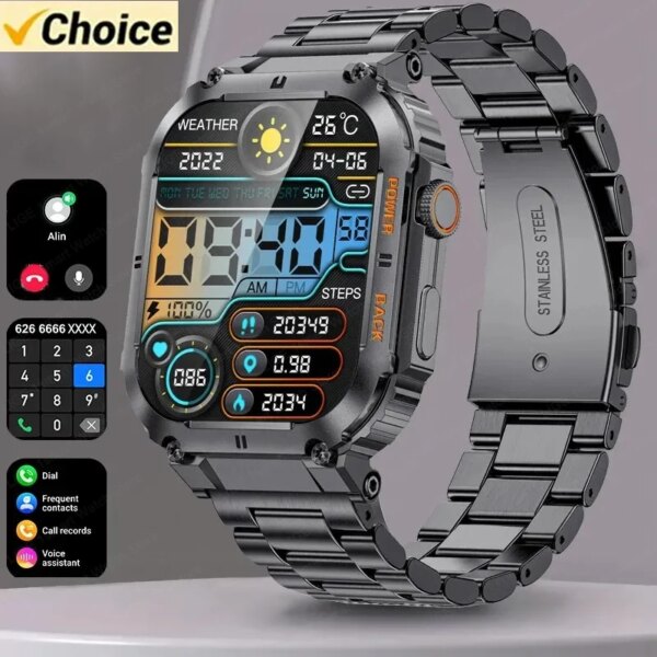 2024 Outdoor Rugged Military Smart Watches Men For Android IOS Bluetooth Call Heart Rate Waterproof SmartWatch Multi-sport Mode