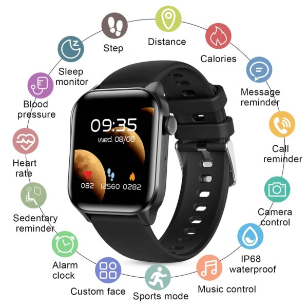 2024 Smart Watch Android Phone 1.83'' Inch Color Screen Bluetooth Call Blood Oxygen/Pressure Monitoring Smart Watch Women Men