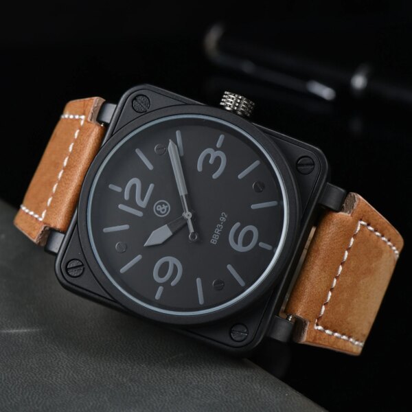 2024 Top BR Original Brand Men Automatic Mechanical Watch Brown Leather Black Rubber 46mm AAA Clock Large Dial Men For Watches